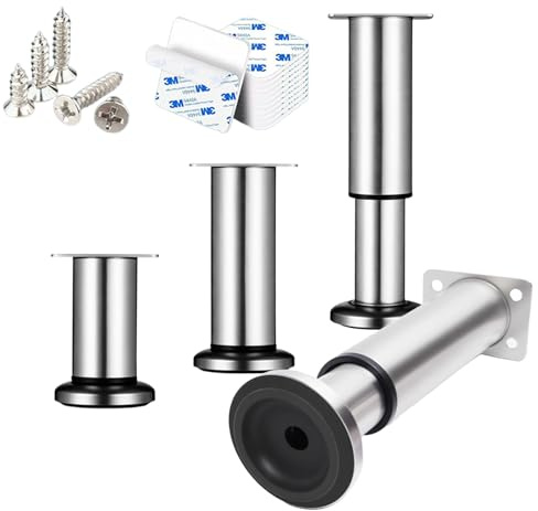 toothank Höhenverstellbare Möbelfüße aus Edelstahl 8-12cm (4er Set) – Verstellbare Schrankfüße bis 300kg Belastung, rutschfeste PP-Gleiter für Boden Schutz, ideal für Küche, Bad, TV-Schrank, Sofa