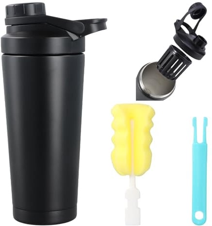 Astralong Shaker Proteine Palestra 750ml, Eiweiß Shaker Borraccia Termica Acciaio Inox, Borracce Senza Perdite con Spazzola per Tazze, Mantiene Caldo per 12 Ore/Freddo 24 Ore