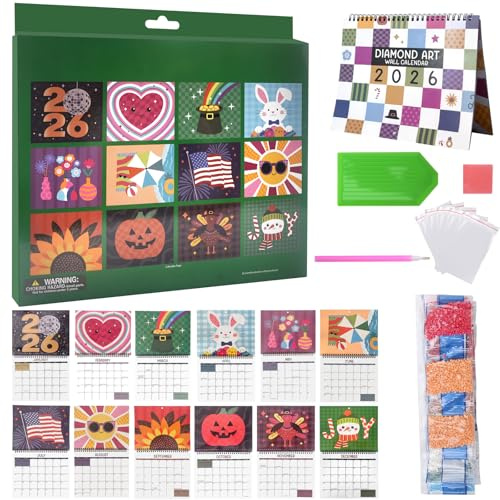 Diamond Painting Kalender 2026, Diamantmalerei Wandkalender zum Aufstellen 12-Monats-Flip-Planer & To-Do-Liste Mal-Bastelset für die Dekoration Ihres Homeoffice