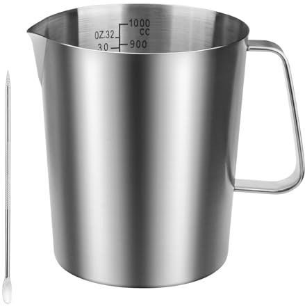 1 Litre Verre Doseur en Acier Inoxydable, Verre Mesureur Cuisine avec Baguette à Mélanger