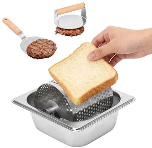 Stainless Steel Butter Wheel with Burger Press & Grill Spatula | Butter Spreader Wheel Tool for BBQ, Griddle & Burgers, Dishwasher Safe