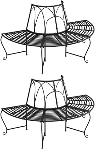 Hoopleep Halbrunde Baumbänke, 2er-Set, Ø159 cm, Schwarz, aus robustem Stahl, wetterfest für Garten, Terrasse und Außenbereich, ideal zum Entspannen unter Bäumen