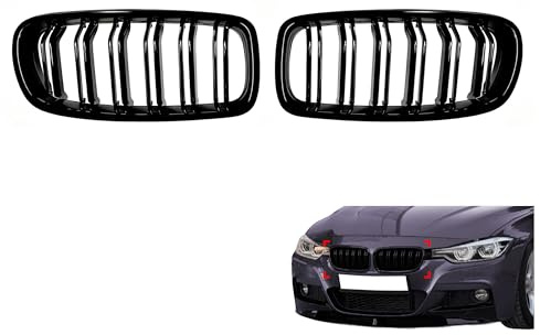 RowGlow F30 F31 Kühlergrill Abs Schwarz Glänzend Doppelstange Für F30 F31 2012-2018 2012 2013 2014 2015 2016 2017 2018, Kühlergrille Tuning Stoßstange Stangen Streifen (F30 1329)