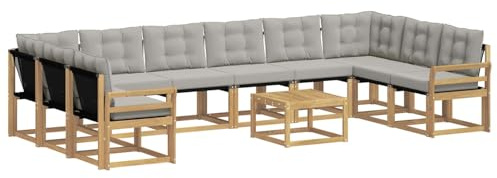 vidaXL Outdoor-Sofagarnitur mit Kissen 11 pcs Weiß und Hellgrau, Garten-Sofa, modernes Outdoor-Satz, haltbare Terrassenmöbel, perfekte Lounge für Entspannung und Komfort
