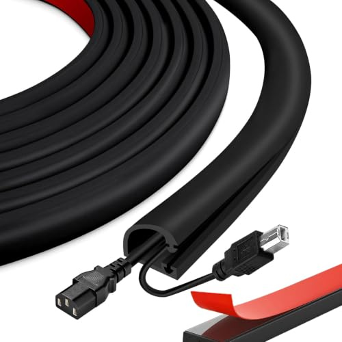 3m Black Cable Trunking - 25x15mm Flexible PVC Cable Conduit for 2-3 Cords, Self-Adhesive Wire Hider for Wall & Floor, Side Opening D-shape Wire Covers TV Cable Raceway