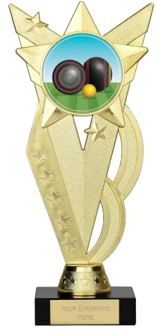 TROPHIESPLUSMEDALS Lawn Bowls Trophy | Star design award on a solid marble base with free engraving. Ideal for lawn bowls prizes and presentations.