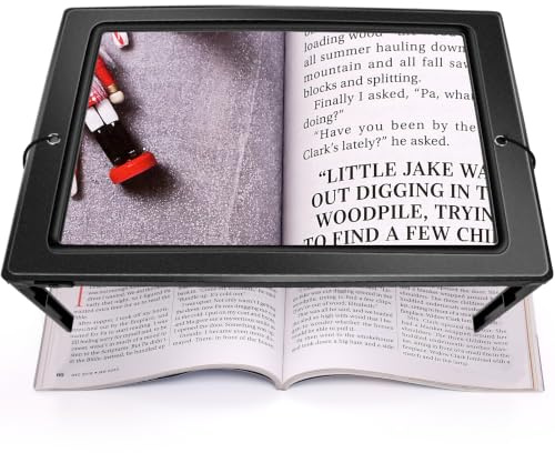 OBOVO Upgrade Lupe mit Licht, 5X Leselupe mit Licht für Senioren Groß | Dimmbare Lupen mit 50 LED Licht, Größere Linsen, Klappbarer Ständer Hände Frei für Bücher, Arbeit, Nähen, Lesen, Sehschwäche