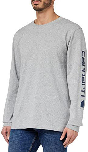 Carhartt Men's Relaxed Fit Heavyweight Long-Sleeve Logo Sleeve Graphic T-Shirt, Heather Grey, M