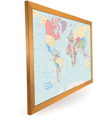 World Map Pinboard - Large 76cm X 51cm, Ready-To-Hang, Multi-Colour World Map, Laminated World Map Noteboard, Write on/Wipe Off, Eco-Friendly Beaver Board