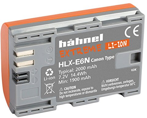 Hähnel 10001509 HLX-E6N Extreme Li-Ionen Akku für Canon 80D/XC10 (7,2 V, 2000 mAh) orange