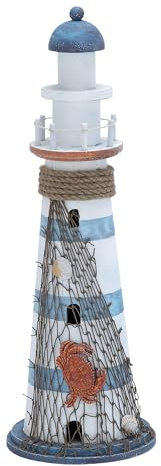 Deco 79 Holz-Lighthouse 40,6 cm H 17,8 cm B – 78716, 7x7x16