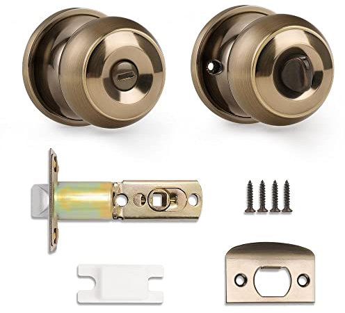 Probrico Antique Bronze Door Knobs, Internal Privacy Door Lock, Interior Door Knobs with Lock, Round Ball Shape, Bath/Bed Room Door Locksets, 1 Pack