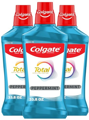 Colgate Total Alcohol Free Mouthwash, Peppermint, 3 Pack, 33.8 fl oz