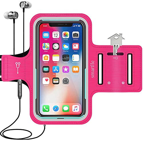 smartlle Arm Phone Holder Running, Armband for iPhone 13 12 11 Mini SE X XR XS 8 7 6s 6 Sweatproof Adjustable, Samsung Galaxy S22 21/A/Note, Xiaomi, LG, Huawei, 6.1”, Gym Workout Sport - Armband(Pink)