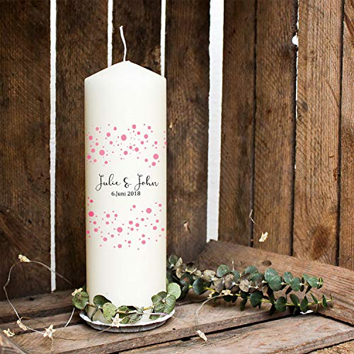 Hochzeitskerze Kerze zur Hochzeit Trauung Traukerze mit Namen Wunschnamen, Datum & Konfetti wk76 - ausgewählte Farbe: *rosa*