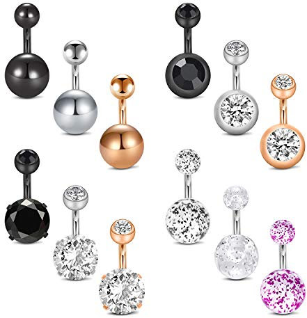 Mayhoop 12 Stk Piercing Bauchnabel Kristall Kugeln Piercing Barbell Bauchnabelpiercing Schmuck 14 Gauge (1.6mm x 6mm)