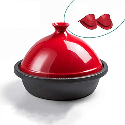 LTLWSH Tajine en Fonte émaillée et kone céramique Casserole Revêtement émail 30cm Mijoteuse,Rouge
