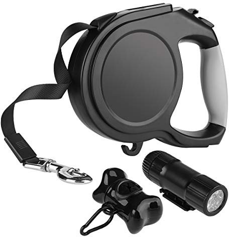 Rollleinen für Hunde, SUPERNIGHT 8M Einziehbar Hundeleine für Samll Mittelgroße und große Hunde bis 50kg mit LED-Licht & Beutelspender für Spaziergänge bei Nacht, Laufen, Training, Joggen etc., 0.68kg