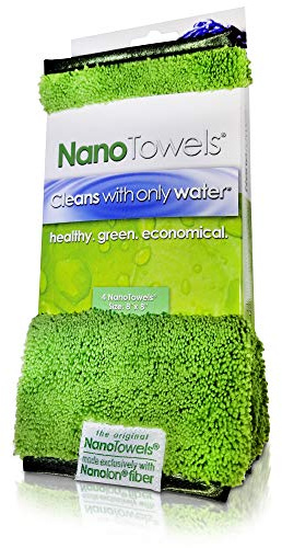 Nano Towels - Amazing Eco Fabric That Cleans Virtually Any Surface With Only Water. No More Paper Towels Or Toxic Chemicals. 4-Pack (8x8, Green)