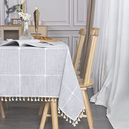 SUNBEAUTY Tischdecke Abwaschbar Baumwolle Leinen 140x180 Tischwäsche Abwischbar Tischdecken Rechteckig Tischtuch Grau Tisch Decke mit Quasten für Home Küche Speisetisch Dekoration