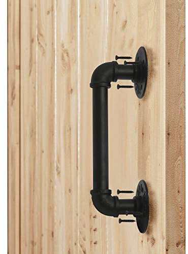 Homtone 1 Pack Industrial Cast Iron Door Handle, 12inch/30cm Black Retro Pipe Door Pull, Towel Bar Iron Handrail Steampunk Pipe Drawer Bar Cupboard Door Pulls,