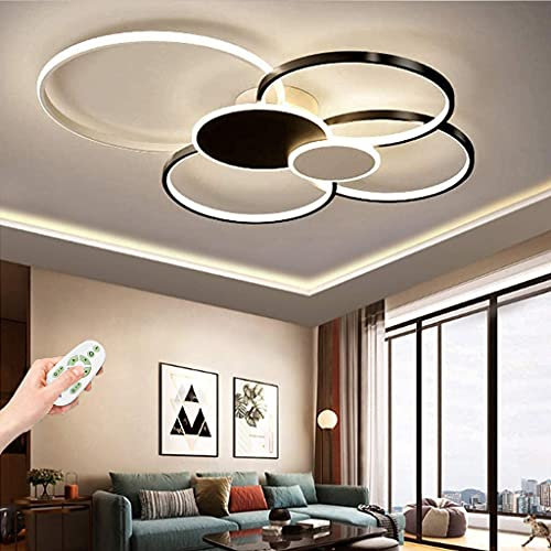 Deckenleuchte LED Dimmbare Deckenlampe Moderne Wohnzimmerlampe Mit Fernbedienung 3000K-6500K Acryl Runde Kreis Schlafzimmer Kronleuchter Schlafzimmer Esszimmer Küche Beleuchtung,Schwarz,80cm(71W)