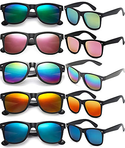 FSMILING 10er Pack Sonnenbrille Verspiegelt Set Sonnenbrille Herren Pack 80er Neon Bunte Sonnenbrillen Party Brillen Sets Für Damen & Herren