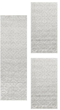 HomebyHome Bettumrandung Schlafzimmer 3 teilig Teppich Creme-2 - Waschbarer Bettumrandung Teppich Läufer Set Extra Flauschig Bettvorleger Schlafzimmer Bettset:2 St. 60x110 cm | 1 St. 80x150 cm