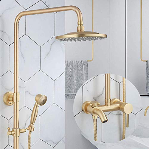 Huin Robinet de douche de salle de bain Robinet de douche à effet pluie Mitigeur de baignoire avec douche à main Mélangeur d'eau de bain Douche Robinets de douche en or brossé