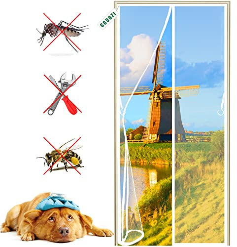 CGUOZI Fly Insect Magnetic Screen Door, 135 x 230 cm Mesh Retractable Door Curtain - Keeps Mosquitoes Insects Bugs Out - Fits Door Up to White