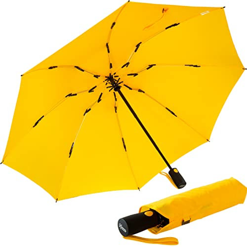 iX-brella Sturmschirm Voll-Fiberglas Taschenschirm groß 106 cm - mit farbigen Speichen - gelb