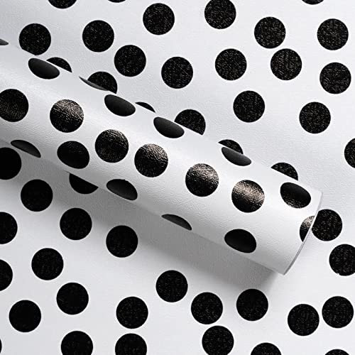 Qianglive 17.3”x120” Black and White Polka-Dot Wallpaper Self-Adhesive Contact Paper Moire Dot Peel and Stick Decorative Wallpaper Spots Contact Paper for Walls Bedroom Living Room Nurseryls
