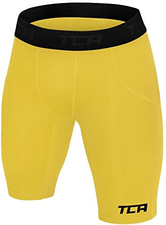 TCA Boys' SuperThermal Compression Base Layer Thermal Under Shorts - Sonic Yellow, 12-14 Years