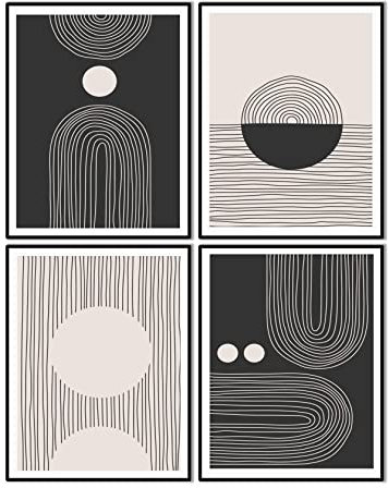 IKORNUO Abstract Boho Wall Art Prints for Living Room, Bedroom, Kitchen, Bathroom Wall Decor, Minimalistic Room Decor Poster & Pictures, Black and White Wall Art, Set of 4, 8 x 10, Unframed.