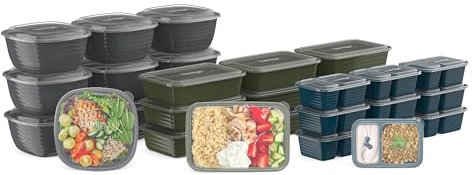 Bentgo® Prep - Kit de preparación de comidas variadas de 60 piezas, recipientes reutilizables para alimentos, bandejas de 1 compartimento, cuencos de preparación y cajas de aperitivos para una
