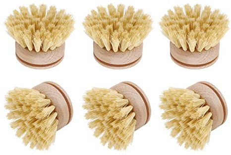 DEARBORN Brosse à Vaisselle, Brosse à Vaisselle, 6 TêTes de Brosse de Rechange en Bois Brosse à Vaisselle de Nettoyage Rechargeable HêTre de Cuisine
