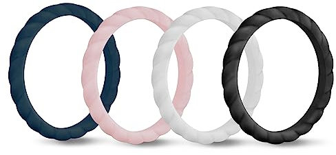 Longbeauty 4 Stk Silikon Ehering 3mm Gummi Hochzeit Bands Gummibänder Ring für Sport Outdoor Fitness, Größe 59