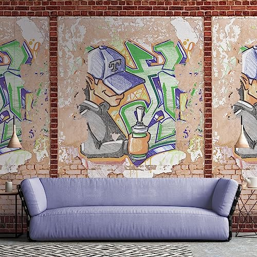 A.S. Création Vliestapete - Graffiti Tapete Backstein in Beige, Braun und Grün - Wandtapete für verschiedene Räume - Wandbild XXL 2,80 m x 1,59 m