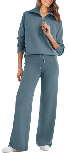 Glamaker Women 2 Piece Sweatshirt Set Oversized Half Zip Sweatshirt Wide Leg Lounge Set Tracksuit