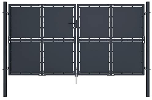 Festnight gartentor Metall Doppeltor Gartentor Doppelflügeltore Metall Gartentür Zauntor Gartenpforte Hoftor Gartenzaun Tor Flügeltor Abschließbar Anthrazit 300 x 175 cm