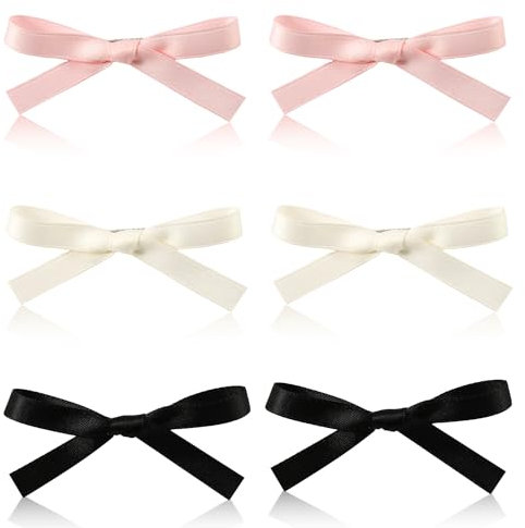 6pcs Pinces Cheveux Mignonnes, Couleur Unie, Pinces à Noeud en Ruban, Accessoires Cheveux pour Femmes, Filles (Rose, Blanc, Noir)