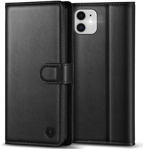 Kuafcase Compatible for iPhone 11 Case with 4 Card Slots Magnetic Closure Kickstand Shockproof Protective Phone Case Compatible for iPhone 11 - Black