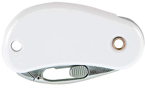 Pacific Handy Cutter klappbares Sicherheitsmesser, POCKET SAFETY CUTTER, 1 Stück, Weißes Cuttermesser inkl. automatischem Klingenrückzug und Öse