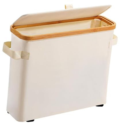 Rangement de Papier Toilette En Bambou avec Couvercle, Boite Porte Rouleau WC, Organisateur D'accessoires de Salle de Bains, Beige