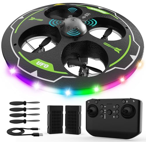Drone para Principiantes UFO 360 ° Para Evitar Obstáculos Múltiples Modos de Iluminación, Hecho de Espuma Durable y Seguro Quadcopter RC Avión Dron 360 ° Flip 2 Baterías