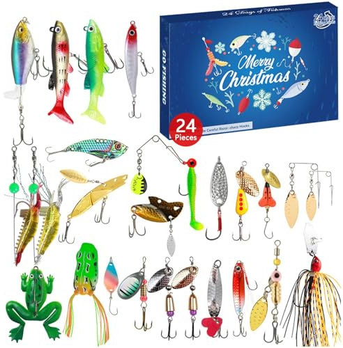 Adventskalender Fischer 2024 Festlicher Countdown mit 24 einzigartigen Angelködern, Adventskalender für Angelköder, Adventskalender zum Angeln