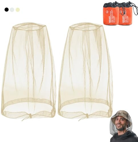 Hut Mit Moskitonetz, Moskitonetz Kopfschutz Feinmaschige Mütze, 2 pcs Beige Moskitonetz Kopf mit Kordelzug für den Außeneinsatz, das Insektenresistente Moskitonetz Passt Über die Meisten Hüte