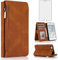 Compatible with iPhone 7/8/SE 2020/2022 Wallet Case Tempered Glass Screen Protector Zipper Leather Flip Cover Card Holder Stand for iPhone7 iPhone8 SE2020 SE2022 2/2nd/3/3rd SE2 SE3 Women Men Brown