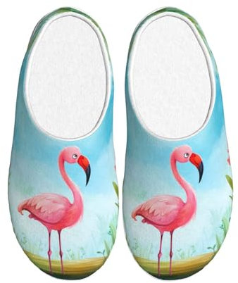 KOUUIP Pantofole con stampa fenicottero rosa del fumetto per donne e uomini, pantofole unisex per adulti, ultra comode per uso interno, nero, 35,5 EU, 36 EU, Nero , 36 EU