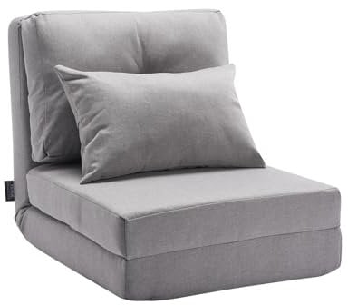 VEVOR Sillón de Piso Convertible Abatible con 5 Posiciones, Sofá Cama Plegable Tapizado con Respaldo Ajustable, Marco de Metal y Almohada, Sofá Cama Plegable para Sala de Estar y Dormitorio, Gris